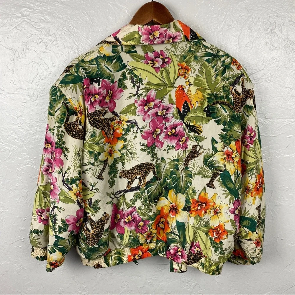 Vintage Atlantic Beach silk floral/leopard windbreaker jacket 90’s streetstyle M
